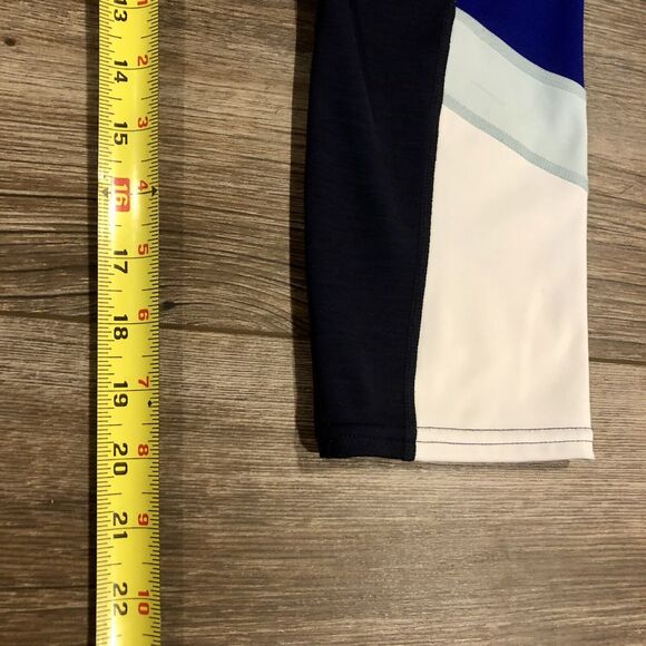 Athleta Leggings Small Multi Blue White Color Block Cropped Back Zipper Pocket - Picture 5 of 11